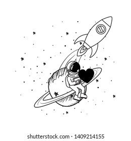 astronaut with spacesuit and rocket in white background