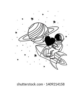 astronaut with spacesuit and rocket in white background