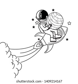 astronaut with spacesuit and rocket in white background