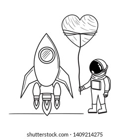 astronaut with spacesuit and rocket in white background