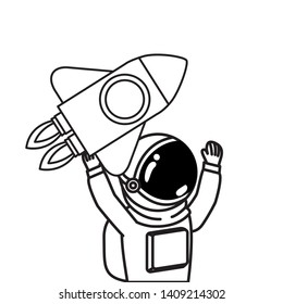 astronaut with spacesuit and rocket in white background