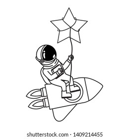 astronaut with spacesuit and rocket in white background