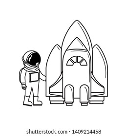 astronaut with spacesuit and rocket in white background