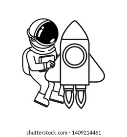 astronaut with spacesuit and rocket in white background
