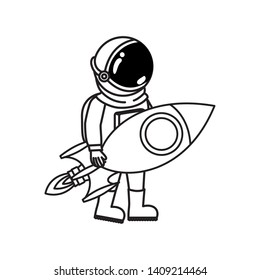astronaut with spacesuit and rocket in white background