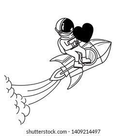 astronaut with spacesuit and rocket in white background