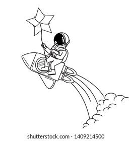 astronaut with spacesuit and rocket in white background