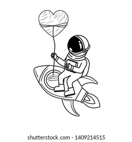 astronaut with spacesuit and rocket in white background