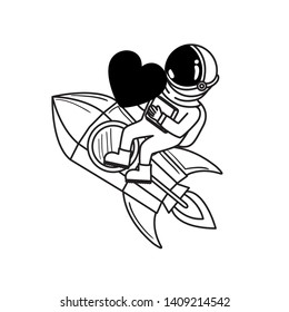 astronaut with spacesuit and rocket in white background