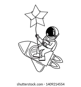 astronaut with spacesuit and rocket in white background