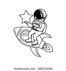 astronaut with spacesuit and rocket in white background