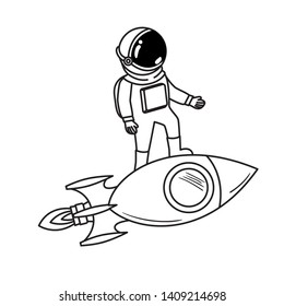 astronaut with spacesuit and rocket in white background