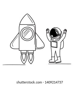 astronaut with spacesuit and rocket in white background