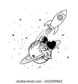 astronaut with spacesuit and rocket in white background