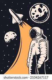 Astronaut in a spacesuit in space. Flat vector illustration.