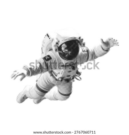 Astronaut in spacesuit in space, halftone vector illustration space, in retro comic book style with bold dotted texture. isolated on white background.