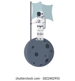 Astronaut in a spacesuit. Spacemen with a flag on the planet, vector illustration