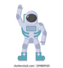Astronaut in spacesuit waving hand. Vector illustration on a white background.