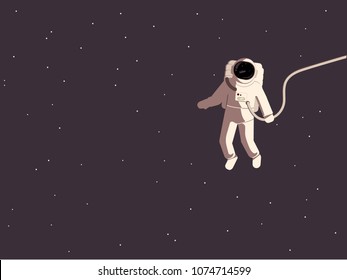 Astronaut In A Spacesuit In Weightlessness In A Free Space Flat Vector Illustration