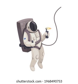 Astronaut in spacesuit working in outer space cartoon icon vector illustration