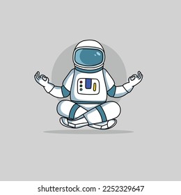 Astronaut in spacesuit yoga gestures