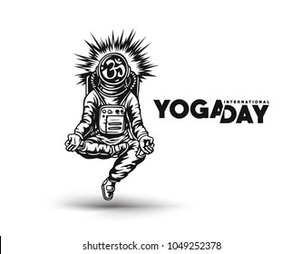 Astronaut in spacesuit yoga gestures , Hand Drawn Sketch Vector illustration.