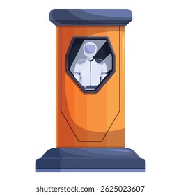 Astronaut is speaking inside a futuristic phone booth