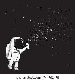 astronauta espirra estrelas através de aerossol no espaço exterior.Ilustração vetorial infantil