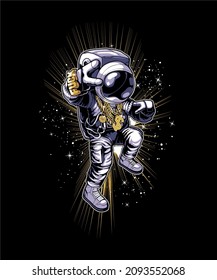 Astronaut Stand Up and Freestyle Stylish Cartoon Vector Illustration.
