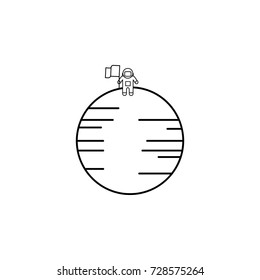 Astronaut stand on the moon with a flag icon on white background