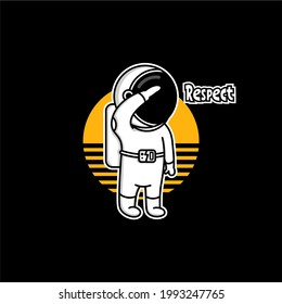 Astronaut Stand Up with Raise One Hand Respect Cartoon Vector Illustration