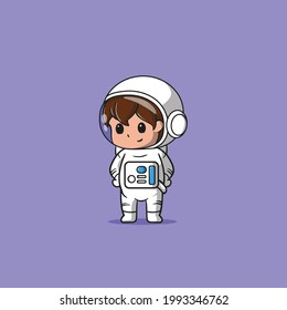 Astronaut standing alone vector icon illustration. Science Technology Icon Concept Isolated Premium Vector. Flat Cartoon Style