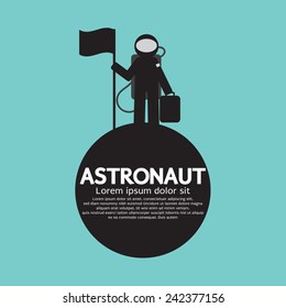 Astronaut Standing With Flag On The Planet Vector Illustration