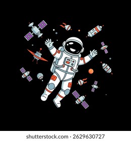 An astronaut standing in front of a glowing space portal