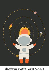 astronaut standing in front of the solar system