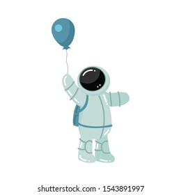 Astronaut standing and holding baloon in hand vector illustration