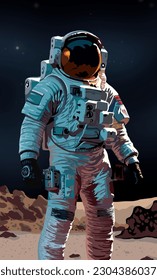 Astronaut standing on an alien planet with space as background