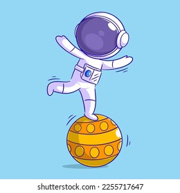 Astronaut is standing on a circus ball