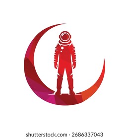 Astronauta de pé no logotipo do emblema da Lua crescente