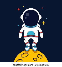 Astronaut standing on the Moon cartoon vector, Spaceman galaxy exploration background, Mission to the moon concept