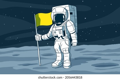 Astronaut standing on moon with flag