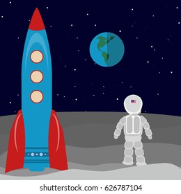 an astronaut standing on the moon looking at planet earth