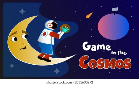 Astronaut standing on the moon playing basketball in space