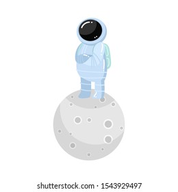 Astronaut standing on planet in blue spacesuit vector illustration
