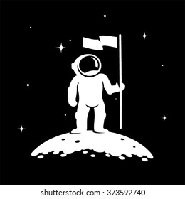 Astronaut Standing On The Planet With Flag Vector Illustration