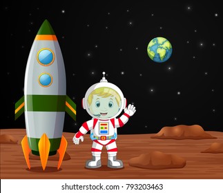 Astronaut standing on planet illustration