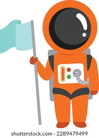 astronauta de pie en algún planeta con una bandera en el espacio
