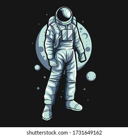 astronaut standing on space over the moon vector illustration design