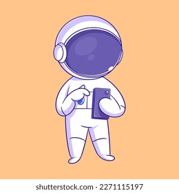 Astronaut standing and playing smartphone