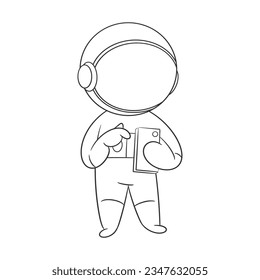 Astronaut standing and playing smartphone  for coloring